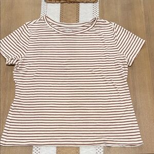 Brown and White Striped Short Sleeve Tee